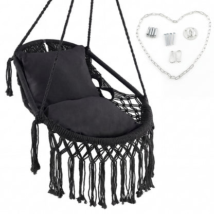Hanging Hammock Chair With Soft Seat Cushions, Sturdy Rope Chain, Black Hammocks Black at Gallery Canada