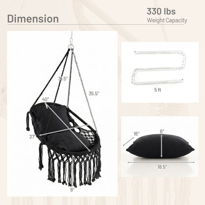 Hanging Hammock Chair With Soft Seat Cushions, Sturdy Rope Chain, Black Hammocks at Gallery Canada