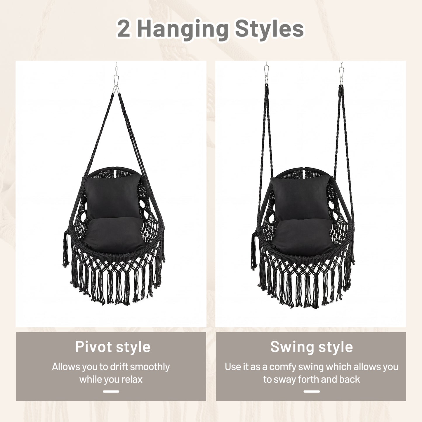 Hanging Hammock Chair With Soft Seat Cushions, Sturdy Rope Chain, Black Hammocks at Gallery Canada