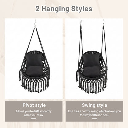 Hanging Hammock Chair With Soft Seat Cushions, Sturdy Rope Chain, Black Hammocks at Gallery Canada