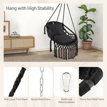 Hanging Hammock Chair With Soft Seat Cushions, Sturdy Rope Chain, Black Hammocks at Gallery Canada