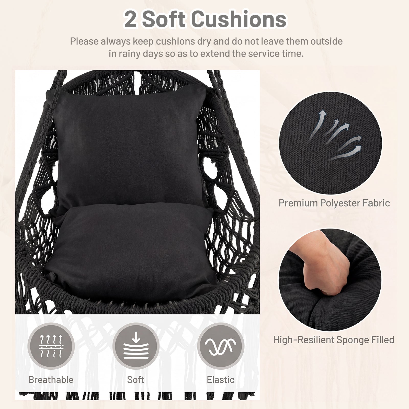 Hanging Hammock Chair With Soft Seat Cushions, Sturdy Rope Chain, Black Hammocks at Gallery Canada