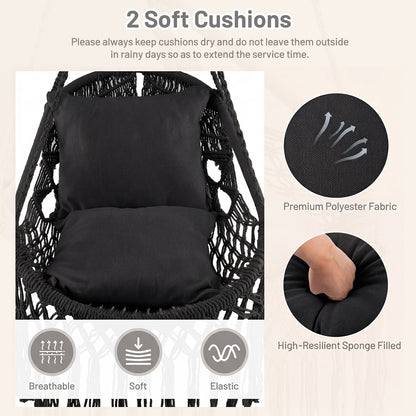Hanging Hammock Chair With Soft Seat Cushions, Sturdy Rope Chain, Black Hammocks at Gallery Canada