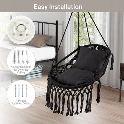 Hanging Hammock Chair With Soft Seat Cushions, Sturdy Rope Chain, Black Hammocks at Gallery Canada