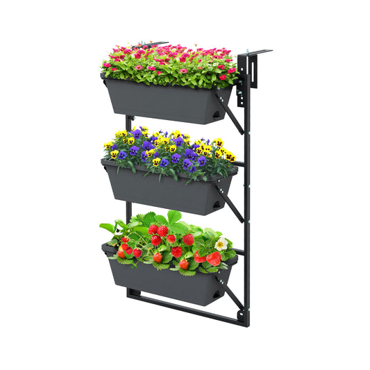 Hanging Vertical Planter, Wall-Mounted Adjustable With Detachable Hooks, Black Raised Garden Beds Black at Gallery Canada