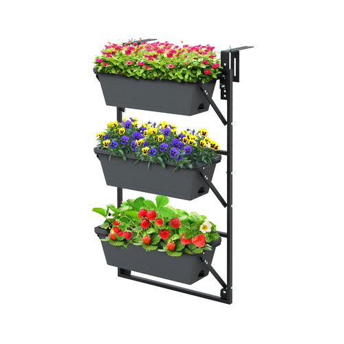 Hanging Vertical Planter, Wall-Mounted Adjustable With Detachable Hooks, Black