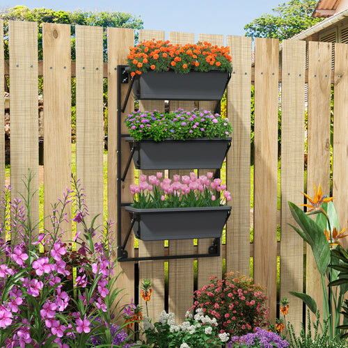Hanging Vertical Planter, Wall-Mounted Adjustable With Detachable Hooks, Black