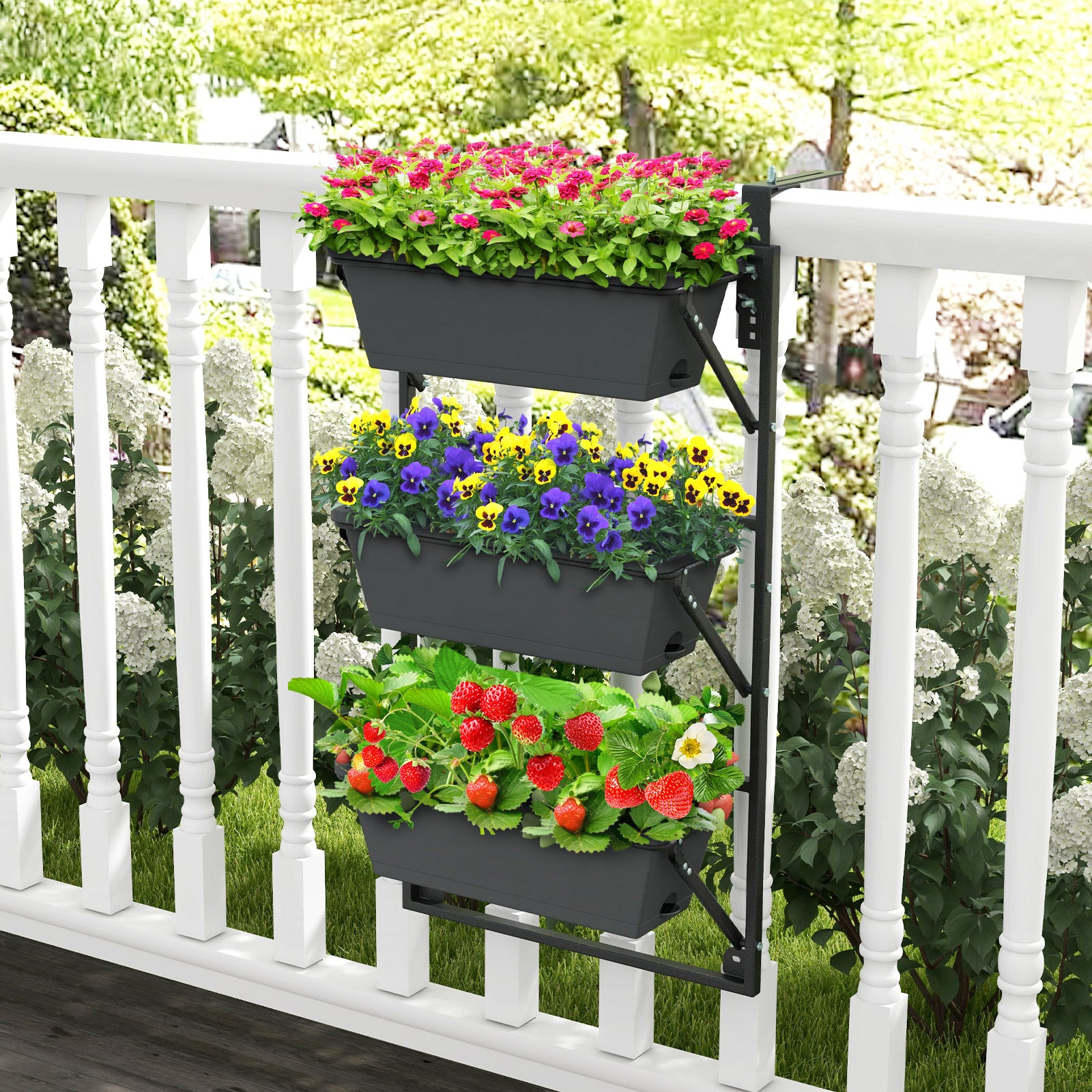 Hanging Vertical Planter, Wall-Mounted Adjustable With Detachable Hooks, Black Raised Garden Beds at Gallery Canada
