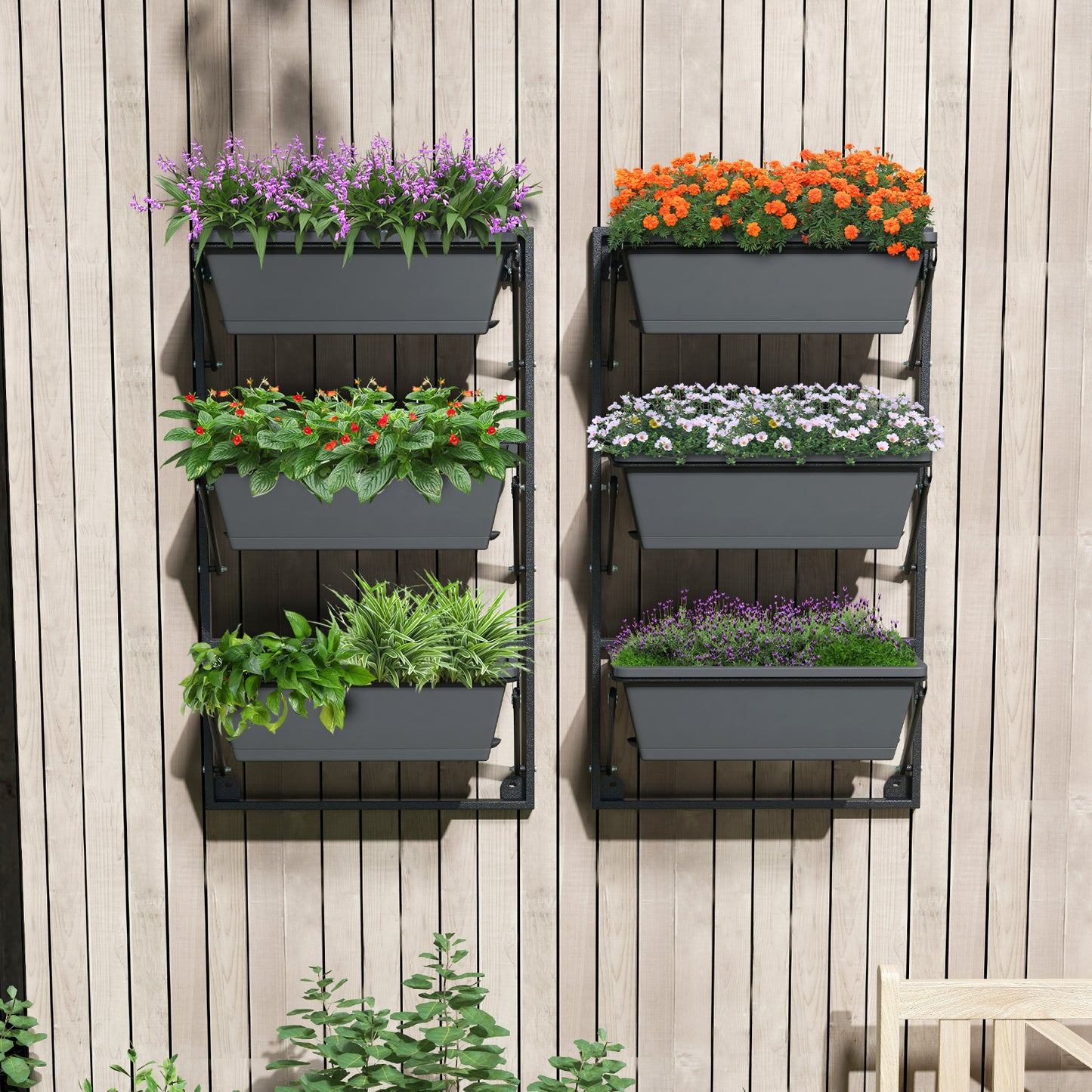 Hanging Vertical Planter, Wall-Mounted Adjustable With Detachable Hooks, Black Raised Garden Beds at Gallery Canada