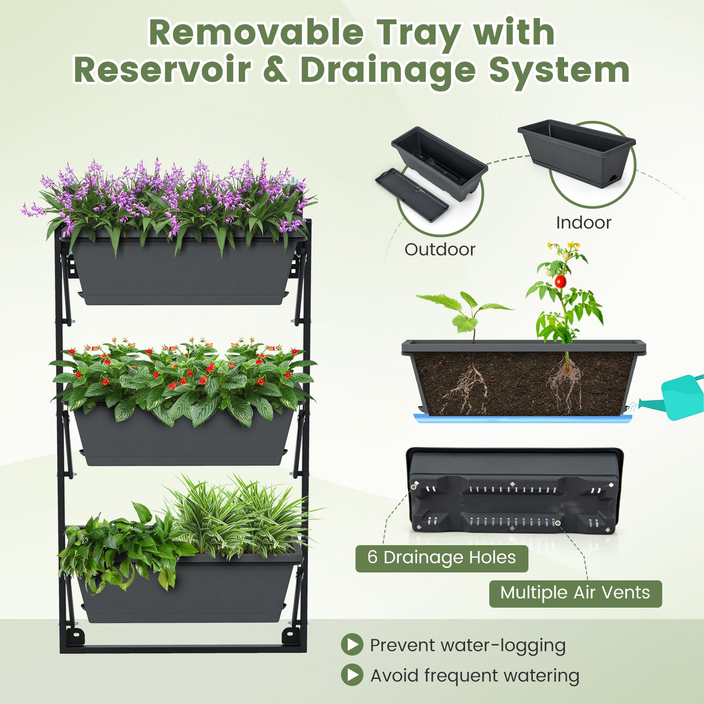 Hanging Vertical Planter, Wall-Mounted Adjustable With Detachable Hooks, Black Raised Garden Beds at Gallery Canada
