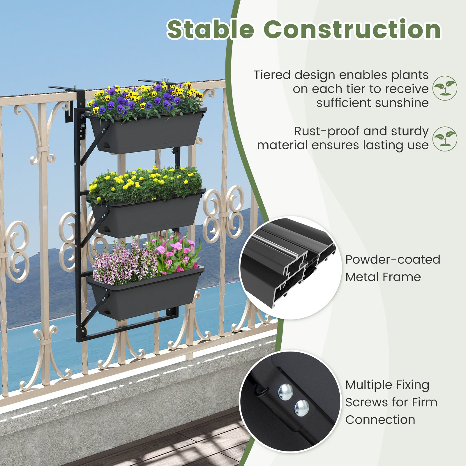 Hanging Vertical Planter, Wall-Mounted Adjustable With Detachable Hooks, Black Raised Garden Beds at Gallery Canada