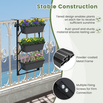 Hanging Vertical Planter, Wall-Mounted Adjustable With Detachable Hooks, Black Raised Garden Beds at Gallery Canada