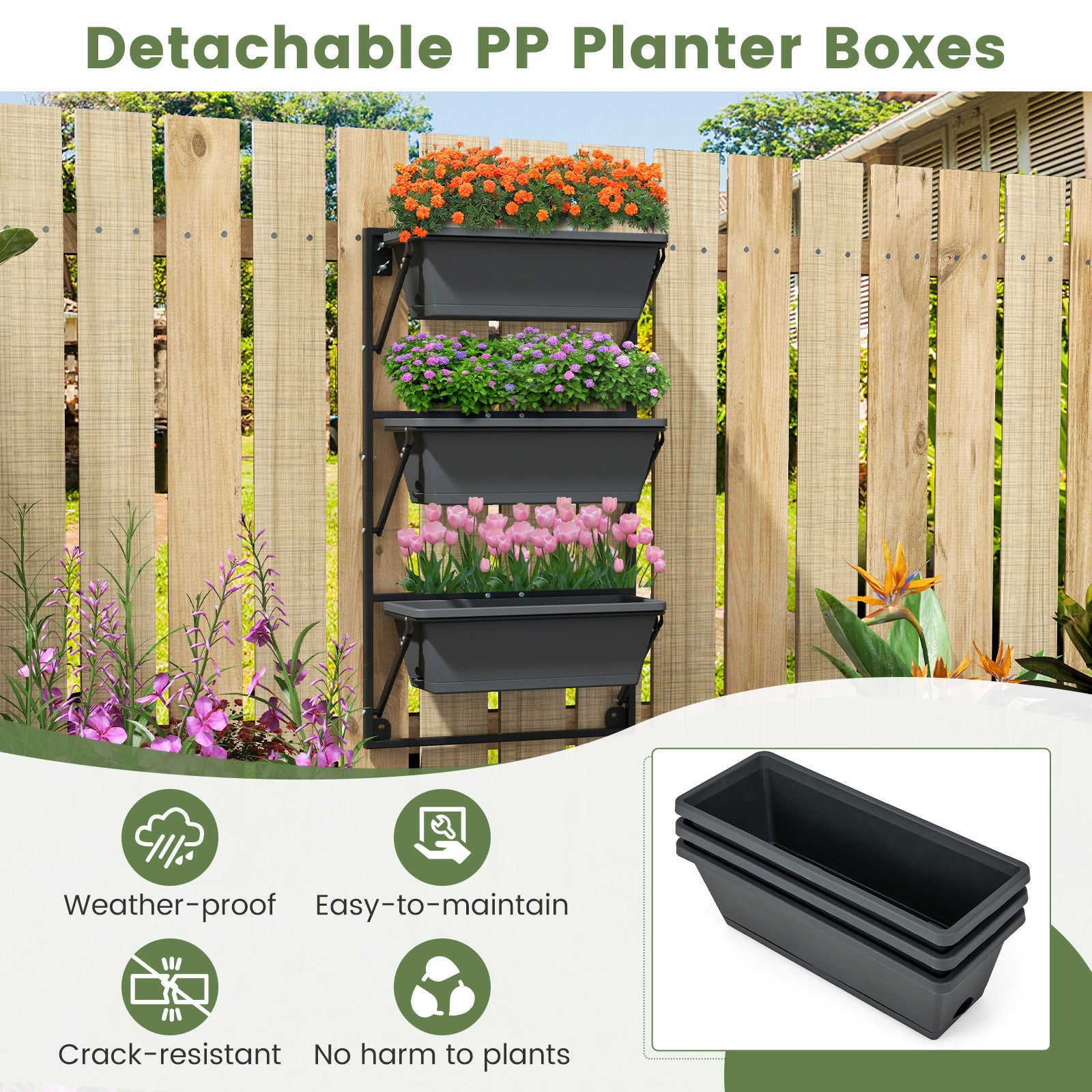 Hanging Vertical Planter, Wall-Mounted Adjustable With Detachable Hooks, Black Raised Garden Beds at Gallery Canada