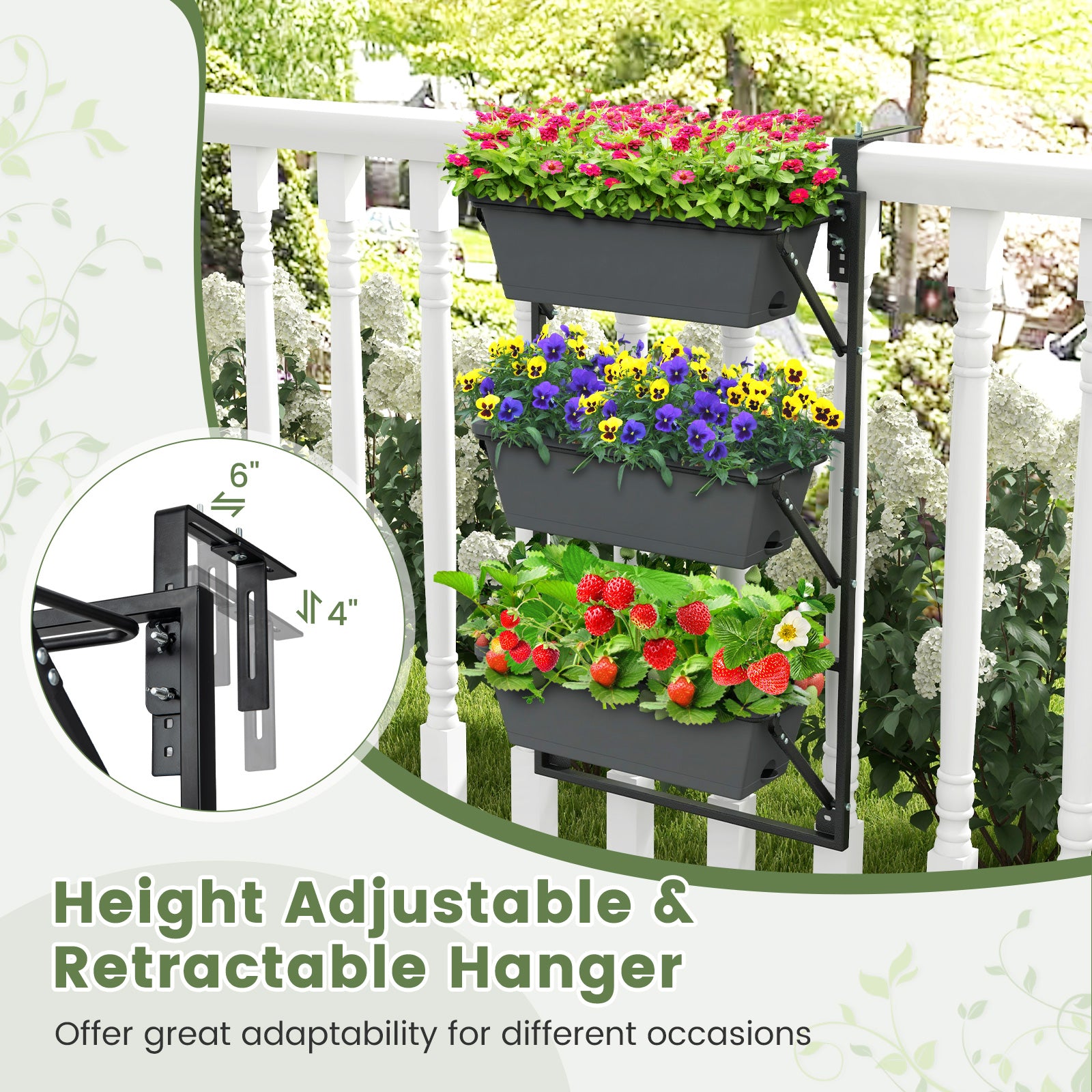 Hanging Vertical Planter, Wall-Mounted Adjustable With Detachable Hooks, Black Raised Garden Beds at Gallery Canada
