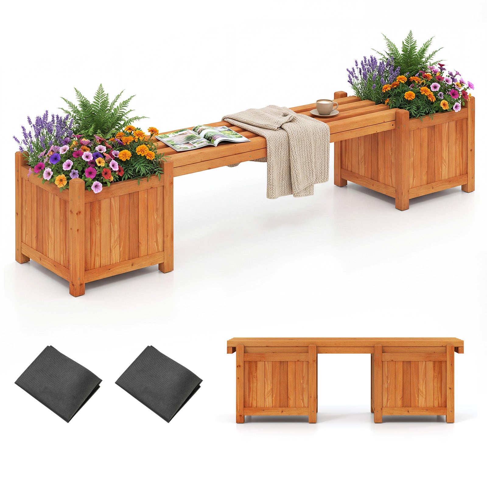 Hardwood Planter Box Bench, 2 Side Flower Boxes, Natural Potting Benches & Tables at Gallery Canada