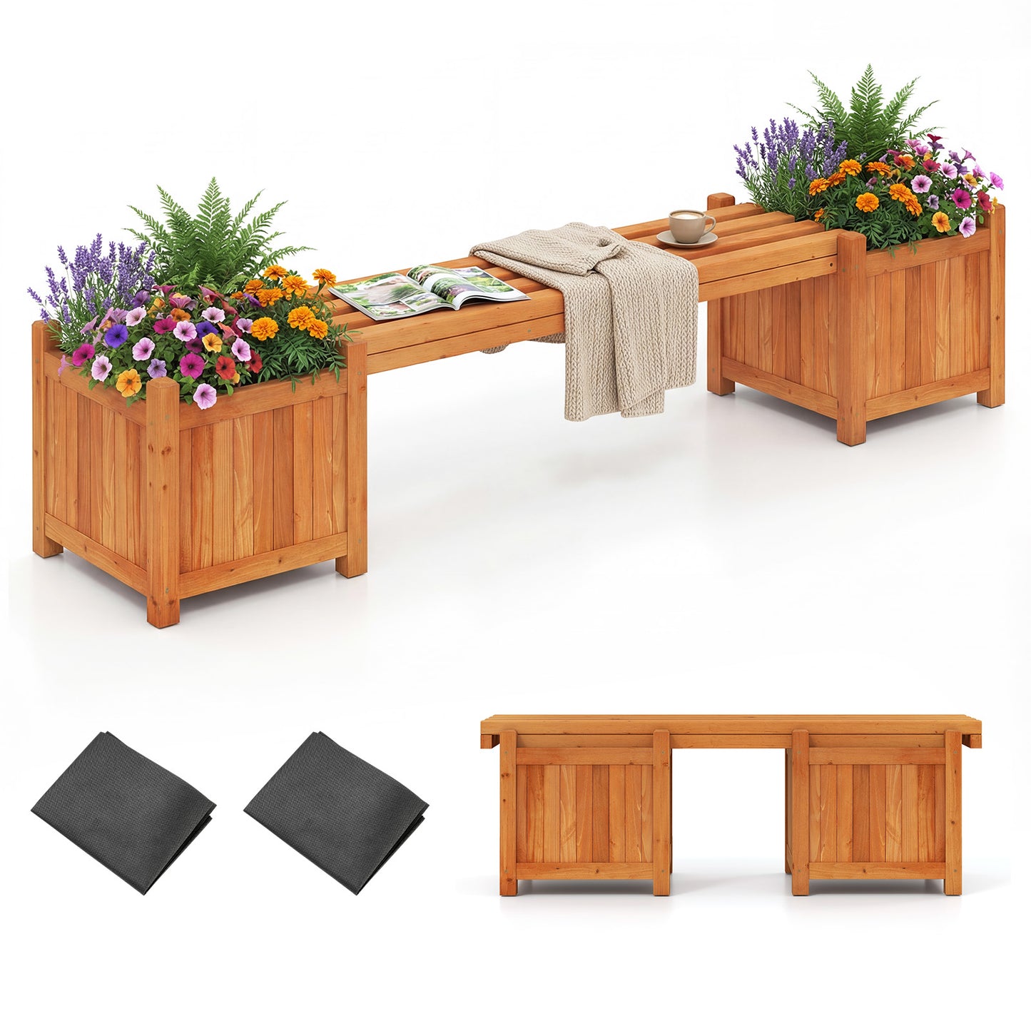 Hardwood Planter Box Bench, 2 Side Flower Boxes, Natural Potting Benches & Tables at Gallery Canada