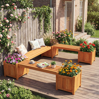 Hardwood Planter Box Bench, 2 Side Flower Boxes, Natural Potting Benches & Tables at Gallery Canada