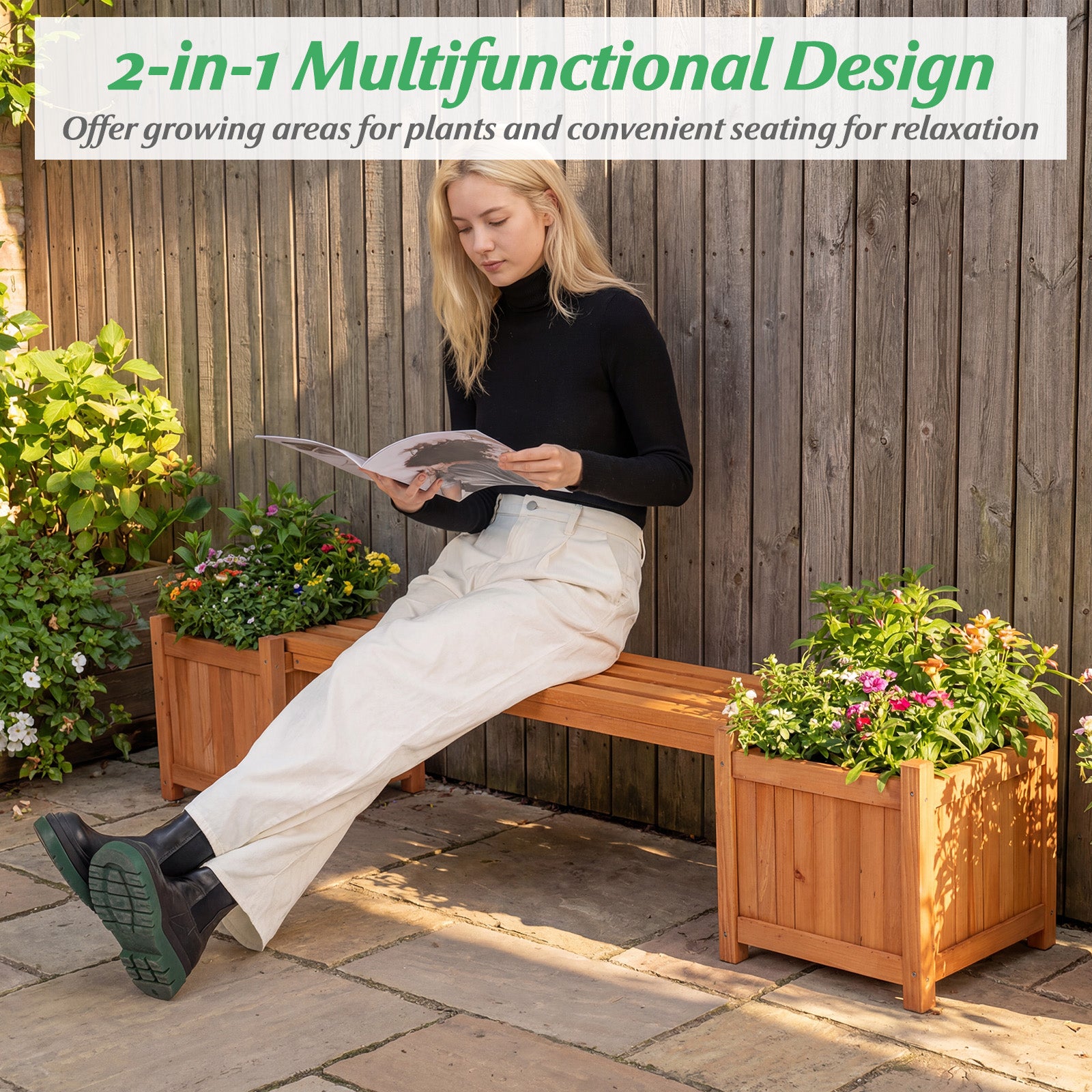 Hardwood Planter Box Bench, 2 Side Flower Boxes, Natural Potting Benches & Tables at Gallery Canada