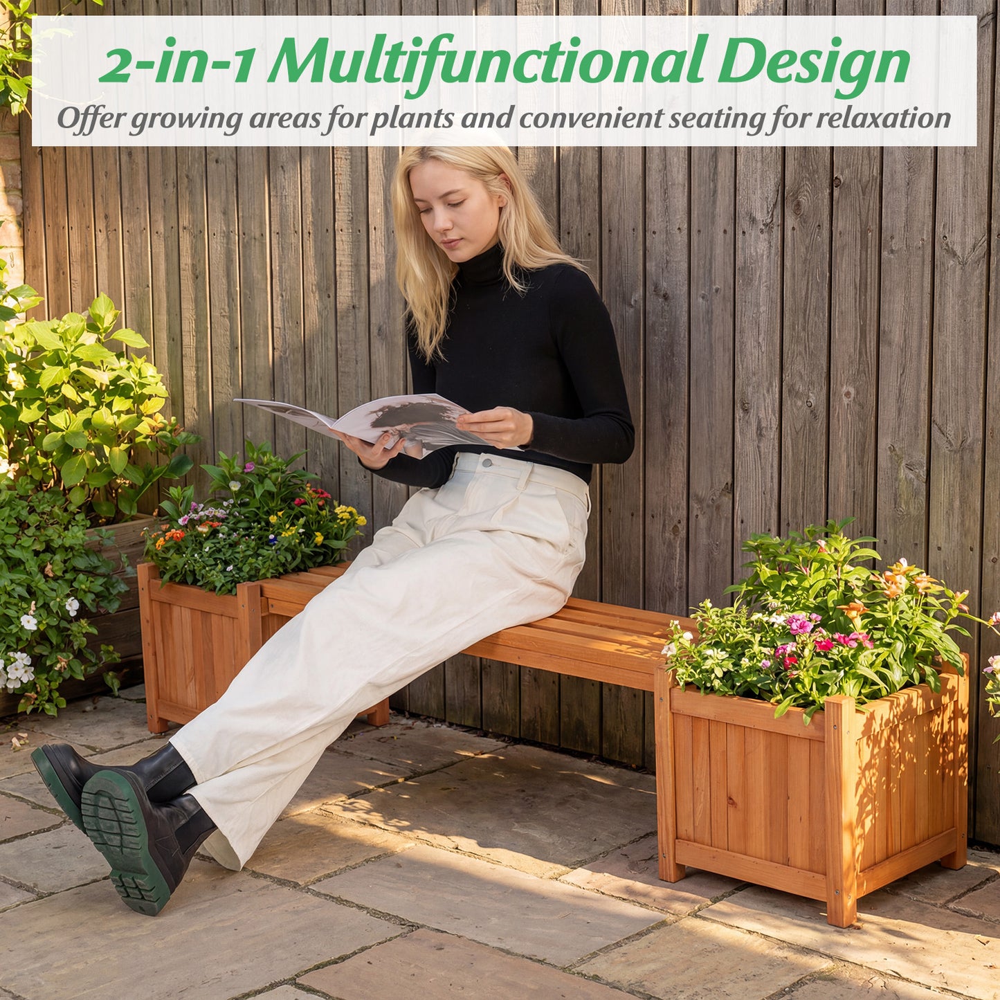 Hardwood Planter Box Bench, 2 Side Flower Boxes, Natural Potting Benches & Tables at Gallery Canada
