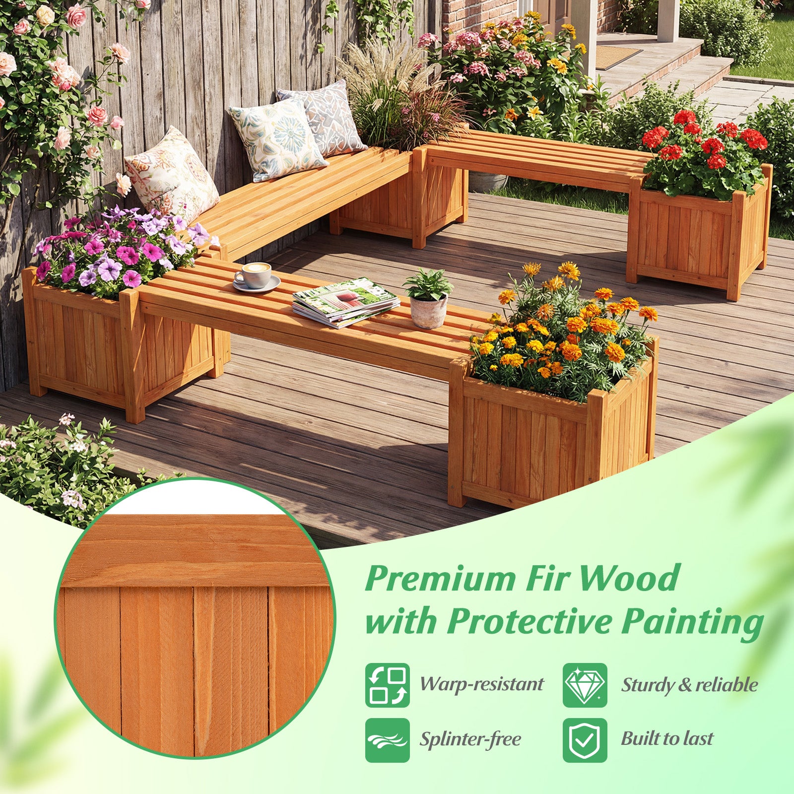 Hardwood Planter Box Bench, 2 Side Flower Boxes, Natural Potting Benches & Tables at Gallery Canada