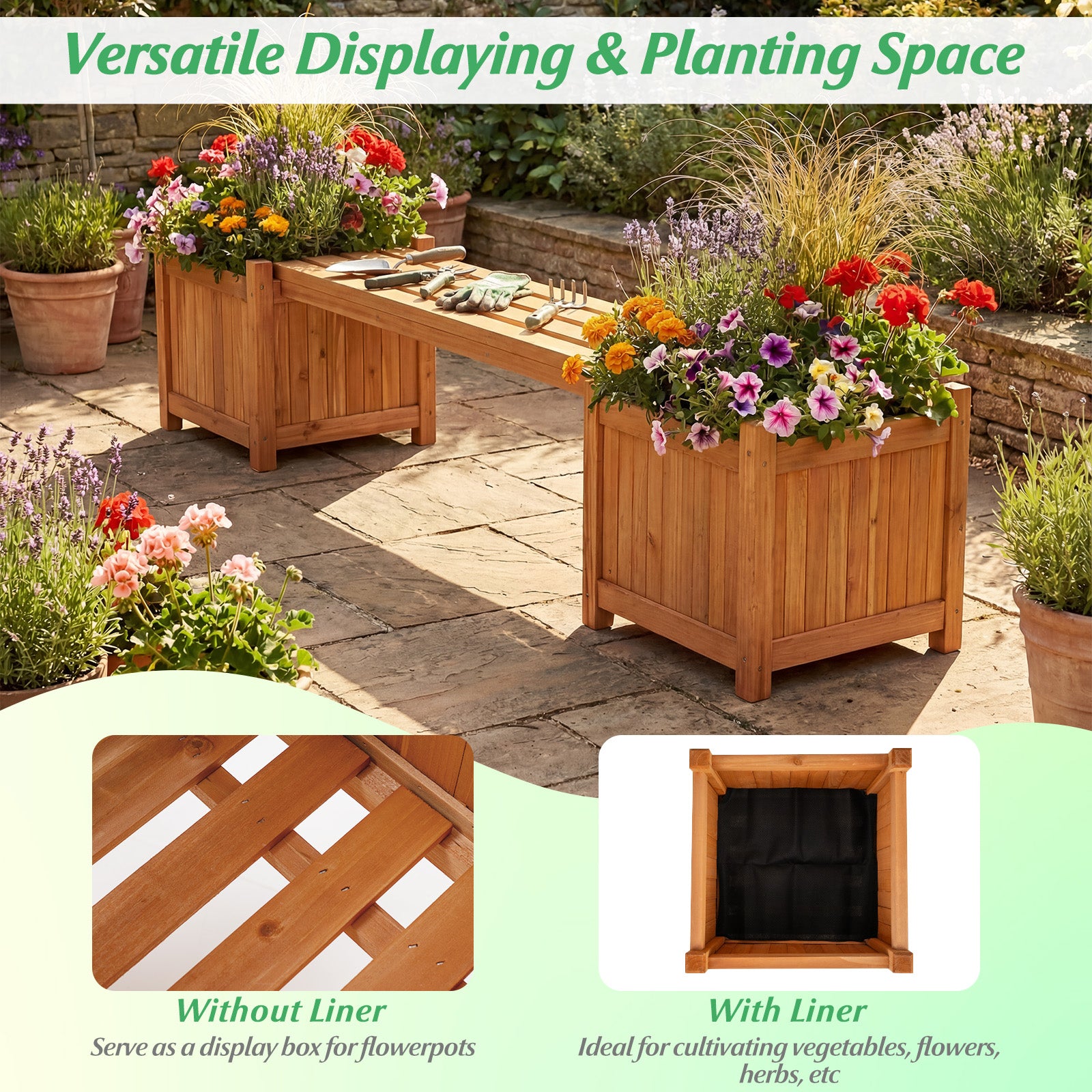Hardwood Planter Box Bench, 2 Side Flower Boxes, Natural Potting Benches & Tables at Gallery Canada