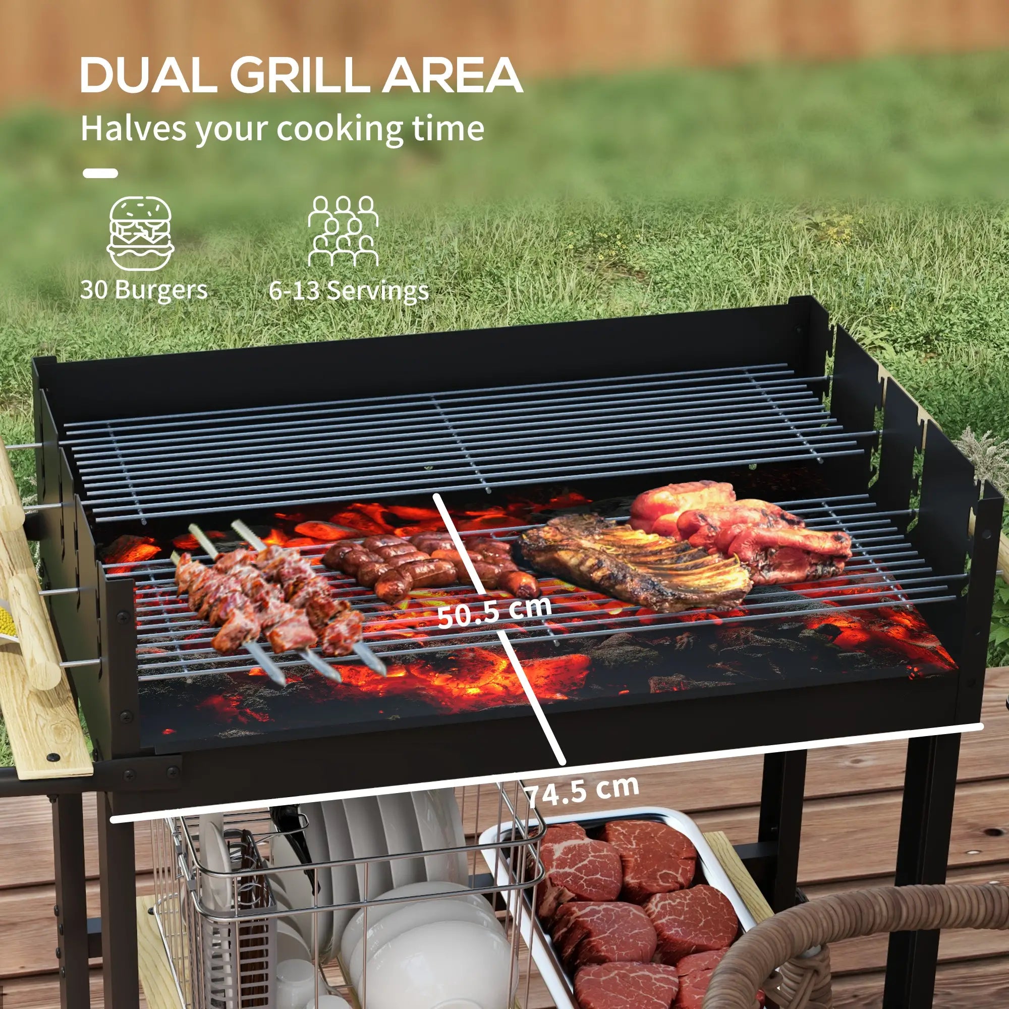 Charcoal Grill, Barbecue Trolley, Double Adjustable Grill, Black Charcoal BBQ Grils at Gallery Canada