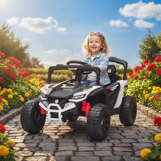 12V Kids Ride On Truck, Dual Motors, Rear Suspension, Remote Control, White Electric Toy Cars White, Black at Gallery Canada