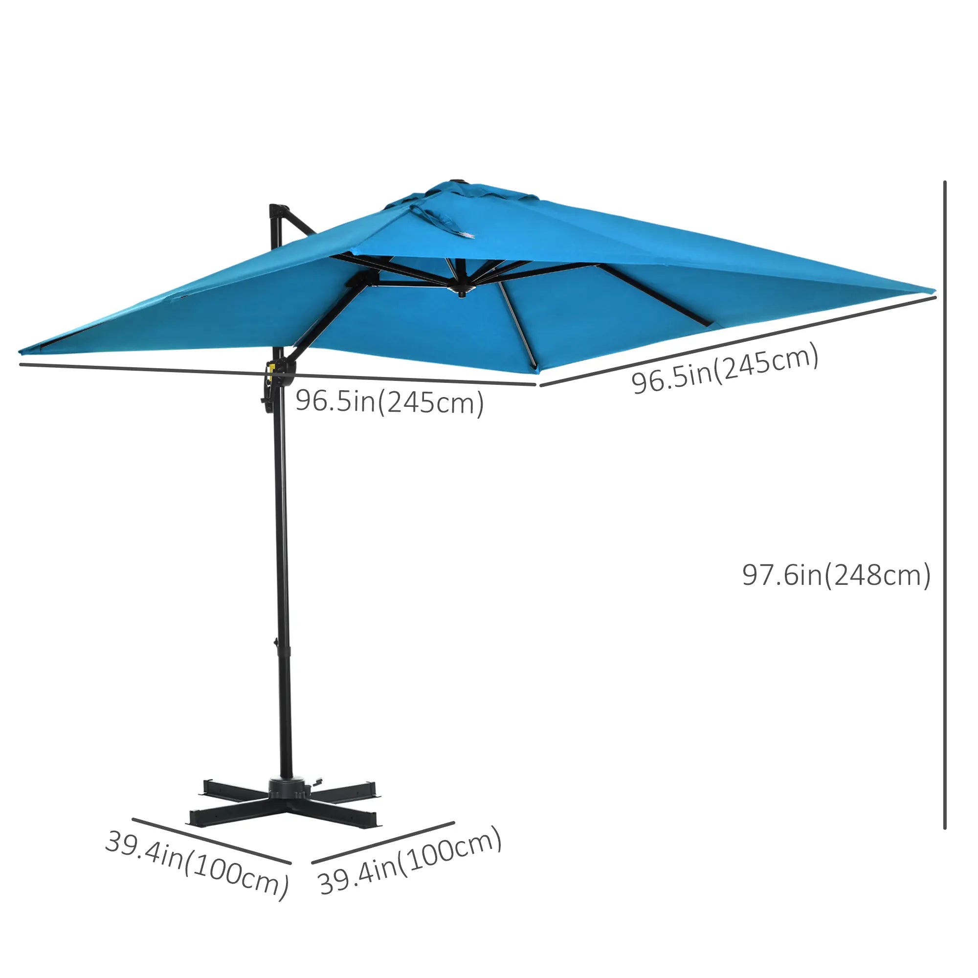 8' x 8' Square Patio Umbrella, 360° Rotation, Aluminum Cantilever, Turquoise Offset Cantilever Umbrellas at Gallery Canada