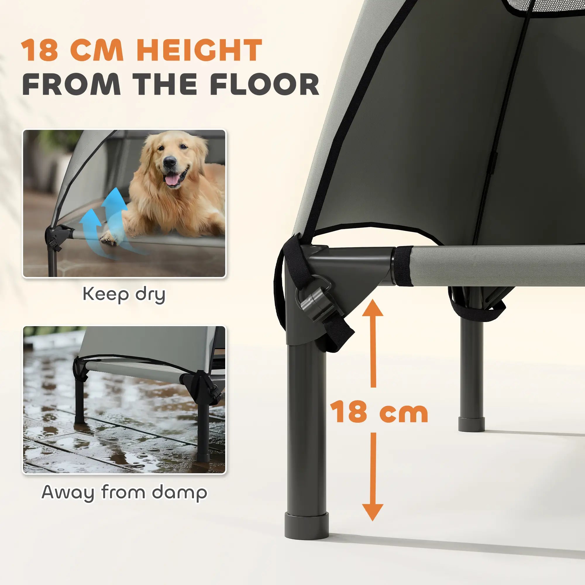 Elevated Dog Bed With Canopy, Washable Mesh, Steel Frame, 41.7