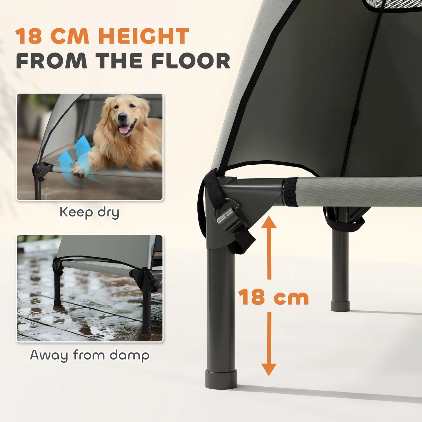 Elevated Dog Bed With Canopy, Washable Mesh, Steel Frame, 41.7" x 29.9" x 39", Light Grey Elevated Dog Beds at Gallery Canada