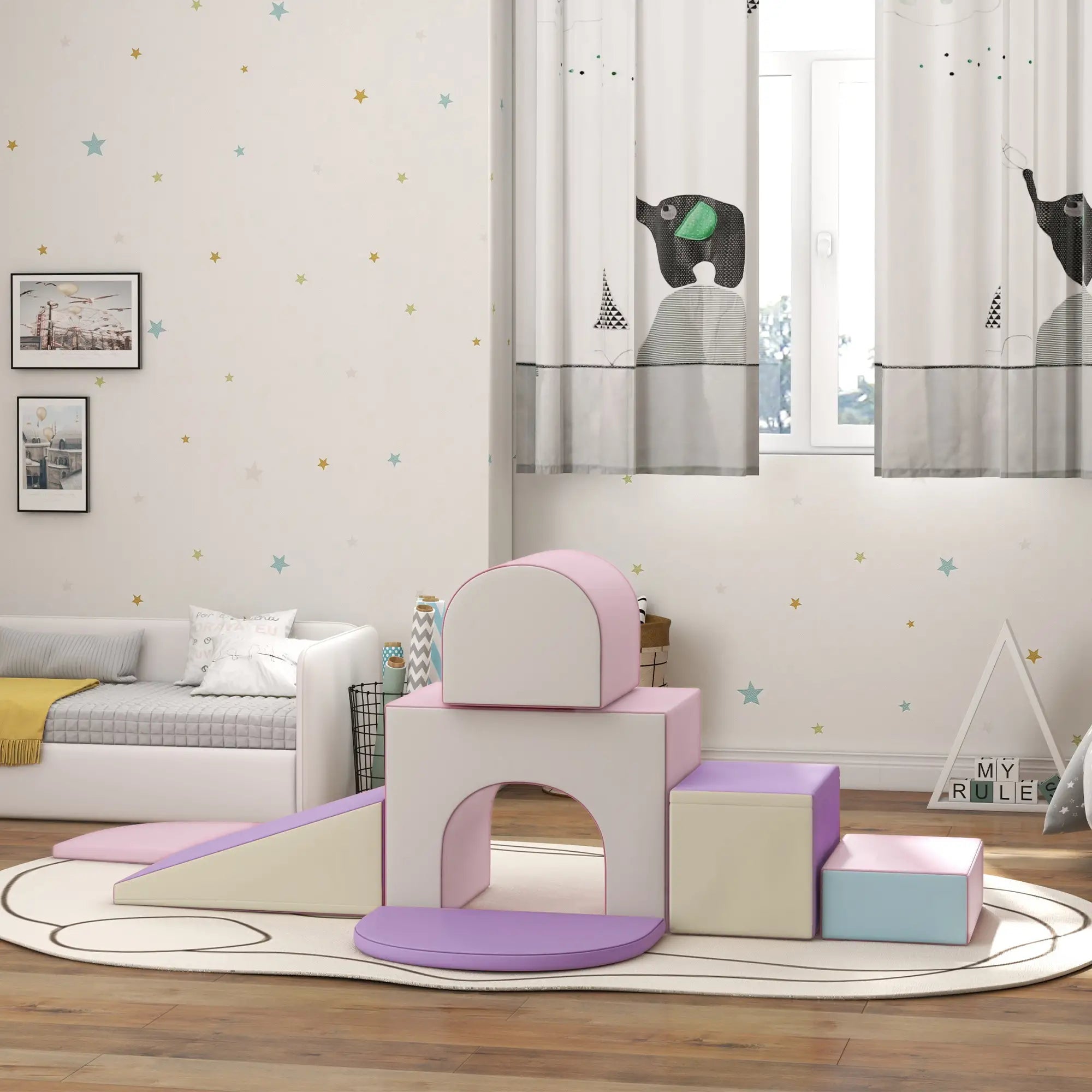 7 Piece Indoor Soft Play Set, Toddler Climb and Crawl, Pink/Purple Baby Gym & Playmats at Gallery Canada