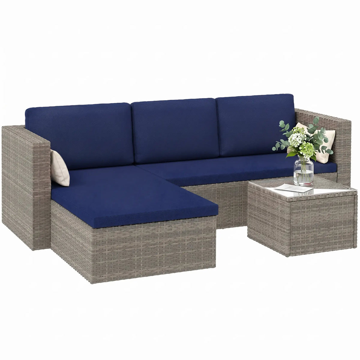 3Pc Rattan Sofa Set With Coffee Table, Cushions, Pillows Patio Furniture Sets at Gallery Canada
