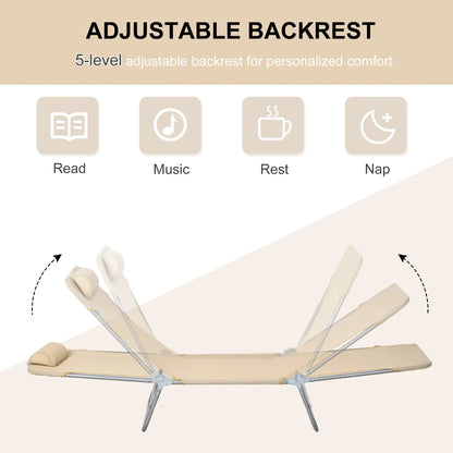 Ensemble de chaises longues pliantes pour extérieur, 2 chaises de bronzage inclinables, dossier réglable en 5 positions, marron