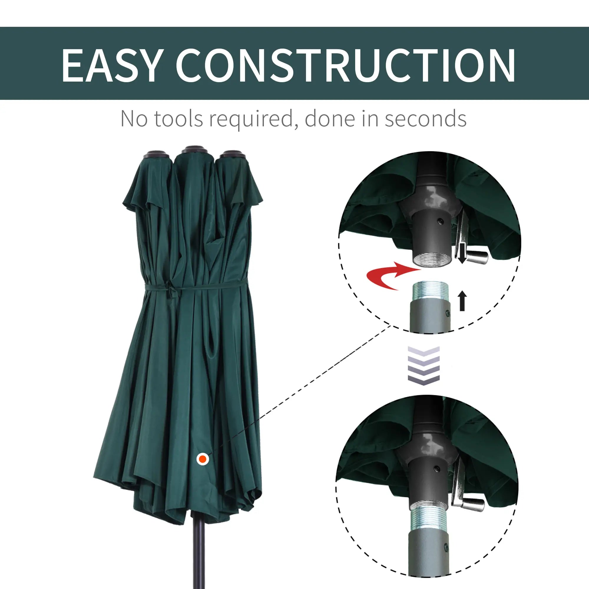 15ft Double-Sided Patio Umbrella, Twin Canopy, Crank, Dark Green Sun Umbrellas at Gallery Canada