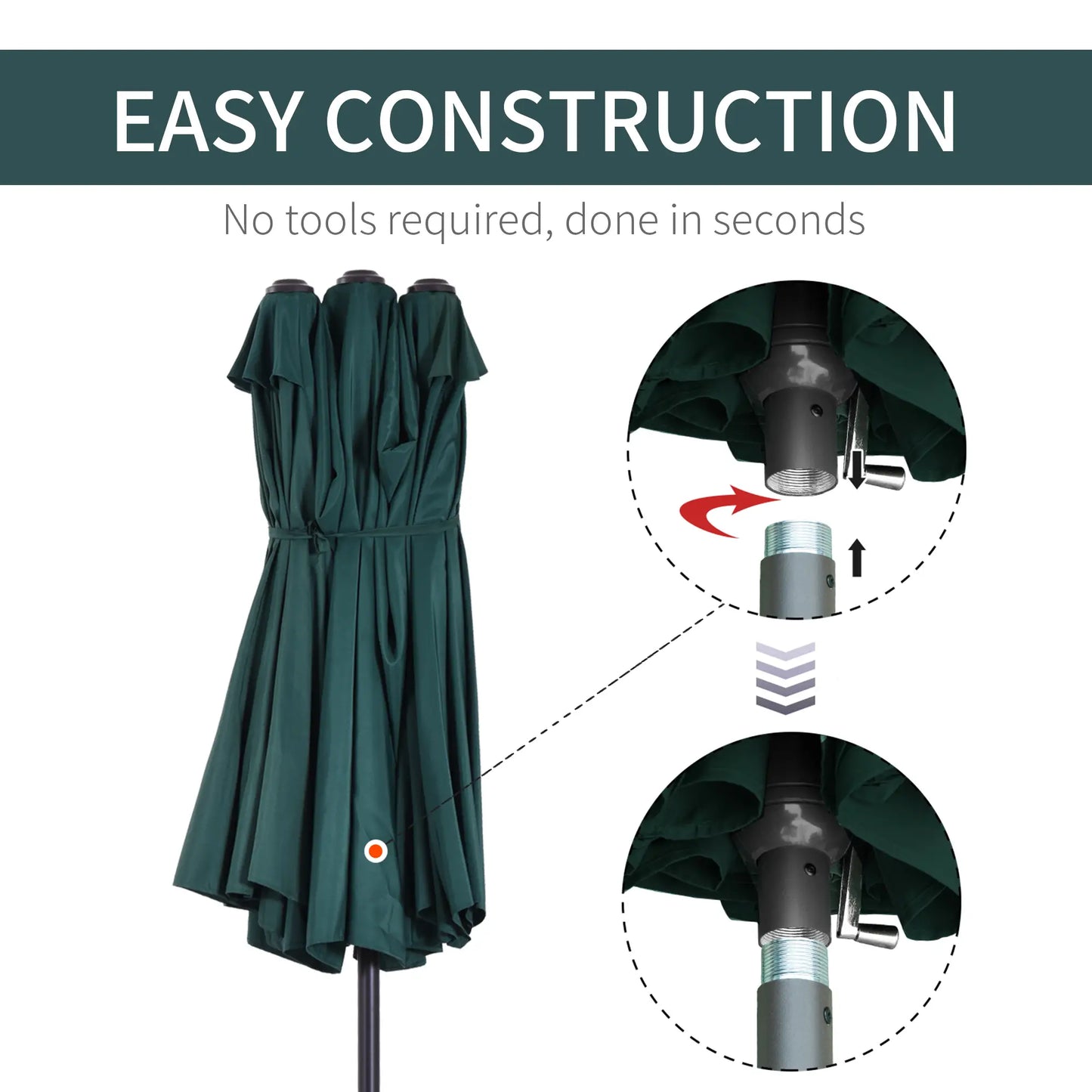 15ft Double-Sided Patio Umbrella, Twin Canopy, Crank, Dark Green Sun Umbrellas at Gallery Canada