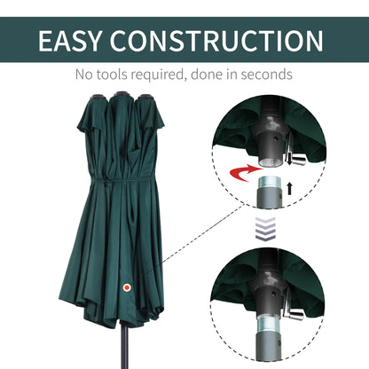 15ft Double-Sided Patio Umbrella, Twin Canopy, Crank, Dark Green Sun Umbrellas at Gallery Canada