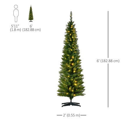 6' Pre Lit Artificial Pencil Christmas Tree, Warm White LED Lights, Green Pre Lit Christmas Trees at Gallery Canada