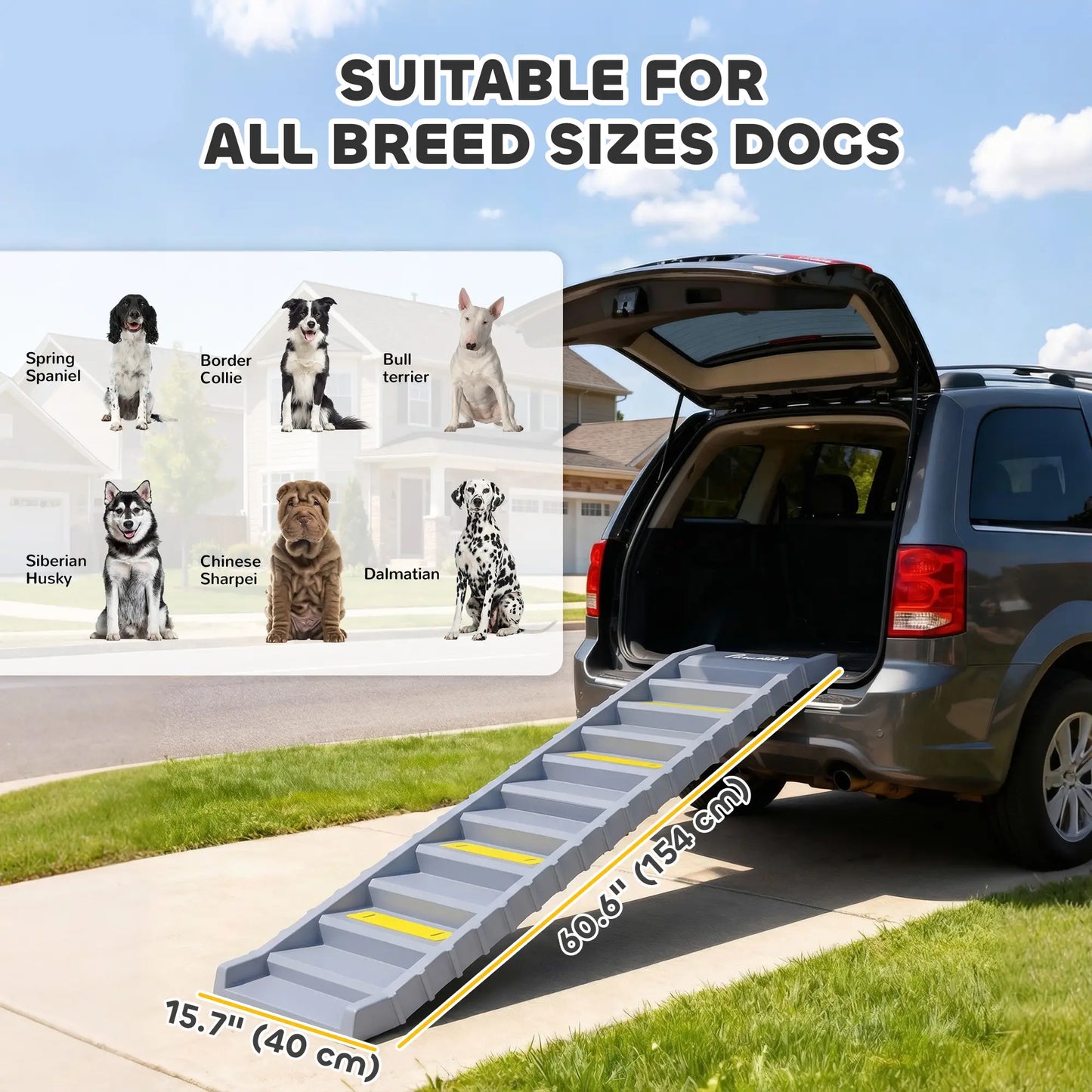 Foldable Dog Ramp With Anti-Slip Steps, Grey