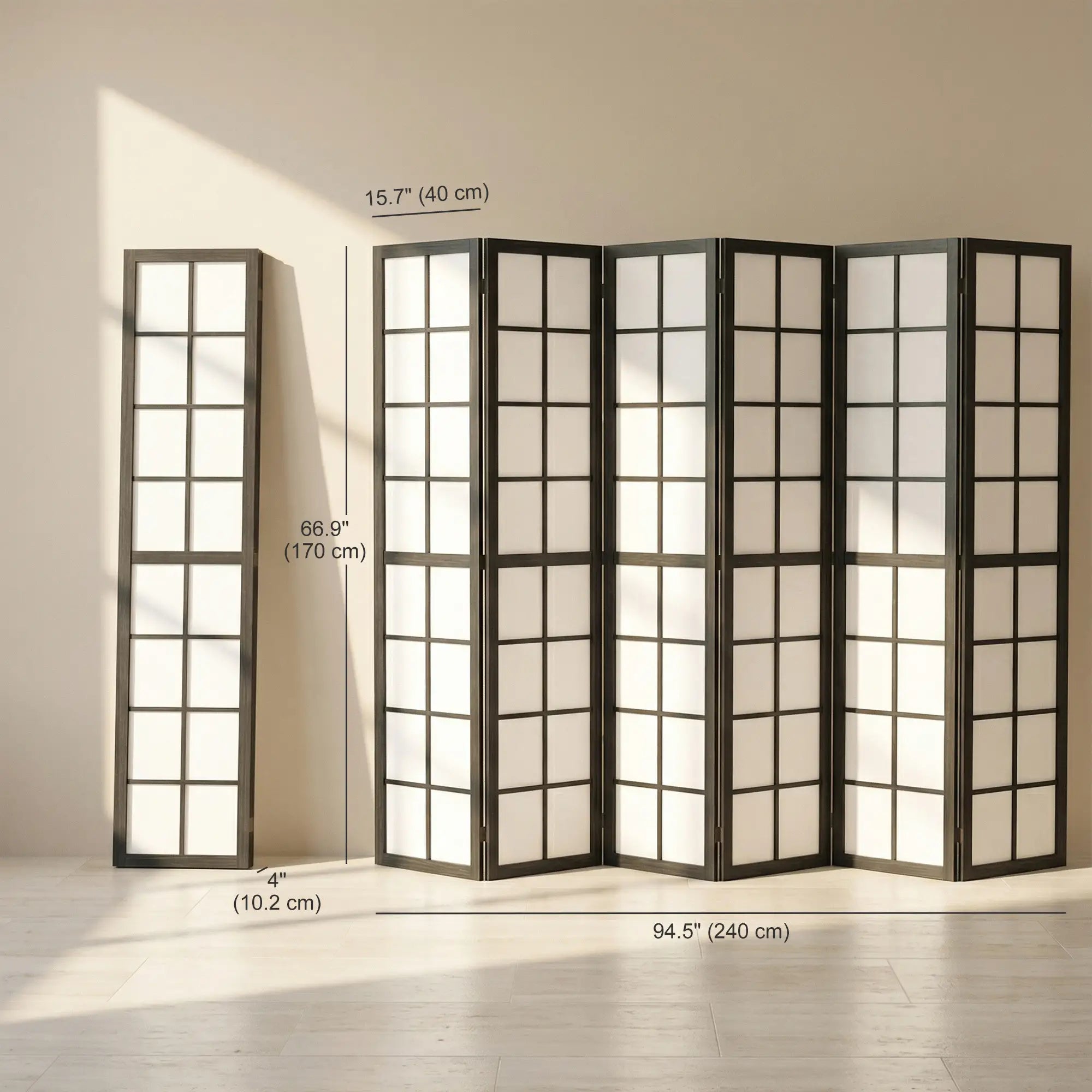 6 Panel Room Divider, 5.6 ft, Folding Wall Partition, Black Room Dividers at Gallery Canada
