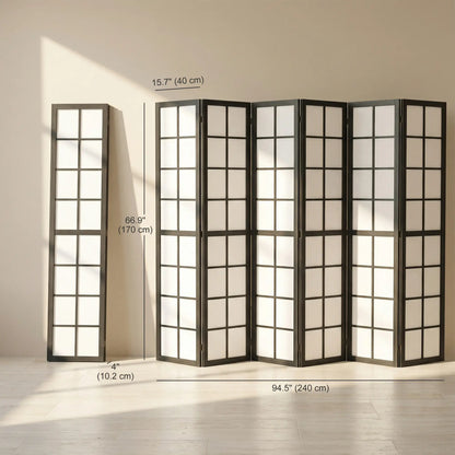 6 Panel Room Divider, 5.6 ft, Folding Wall Partition, Black Room Dividers at Gallery Canada