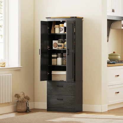 67" Tall Kitchen Pantry Cabinet With Doors, Drawers, Adjustable Shelves, Black Kitchen Pantry Cabinets at Gallery Canada