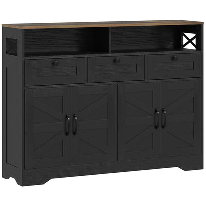 Sideboard, Buffet Cabinet with 4 Barn Doors, 3 Drawers, Black Storage Cabinets at Gallery Canada