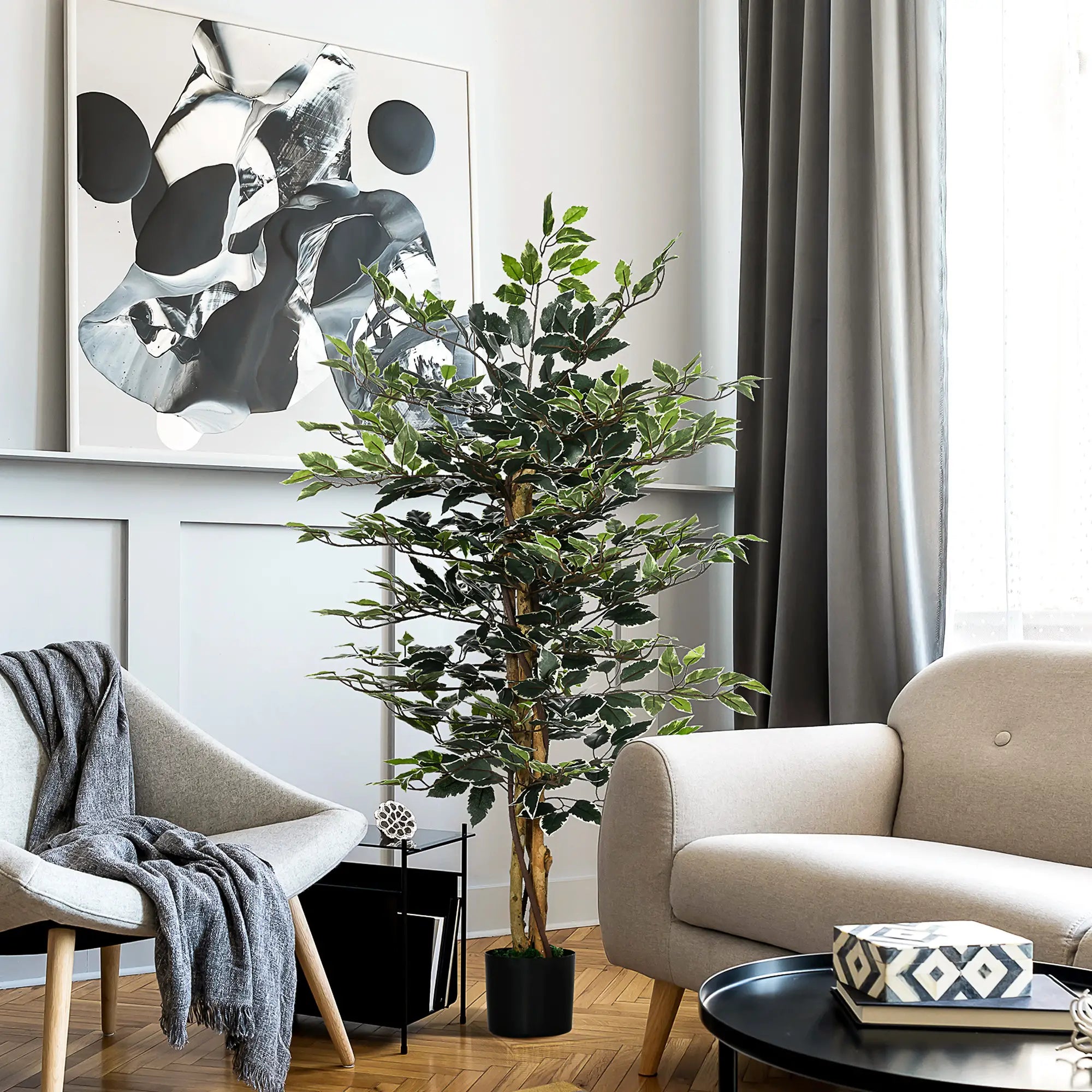 4.3FT Artificial Ficus Tree, Fake Plant in Nursery Pot, Indoor Decor Artificial Trees at Gallery Canada