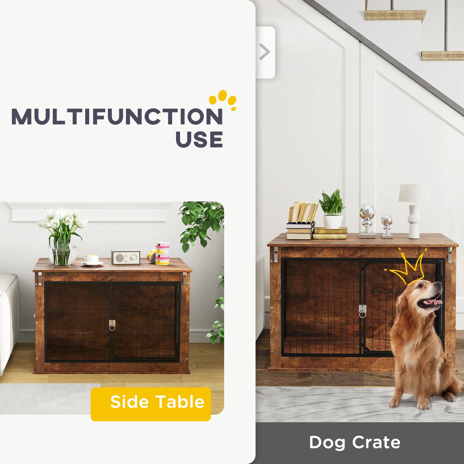 39" Dog Crate Furniture, Flip-up Top, 2 Doors, Rustic Brown Houses, Kennels & Pens at Gallery Canada