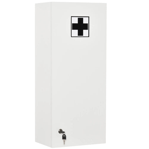 Wall Mount Medicine Cabinet, 5-Tier Lockable, Adjustable Shelves, White
