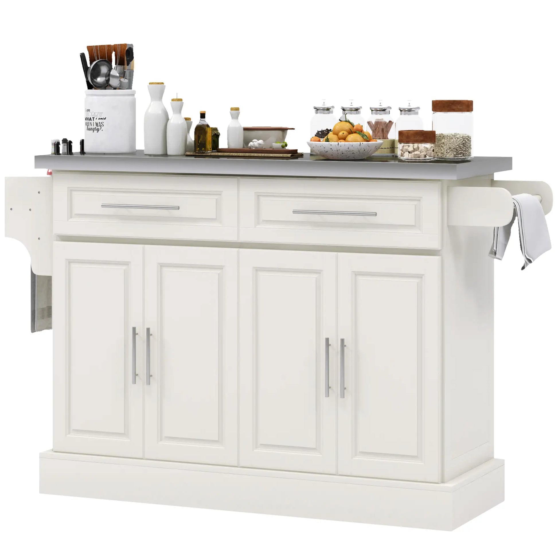 Rolling Kitchen Island with Storage, Stainless Steel Top, Drawers, Cream Kitchen Islands & Kitchen Carts at Gallery Canada
