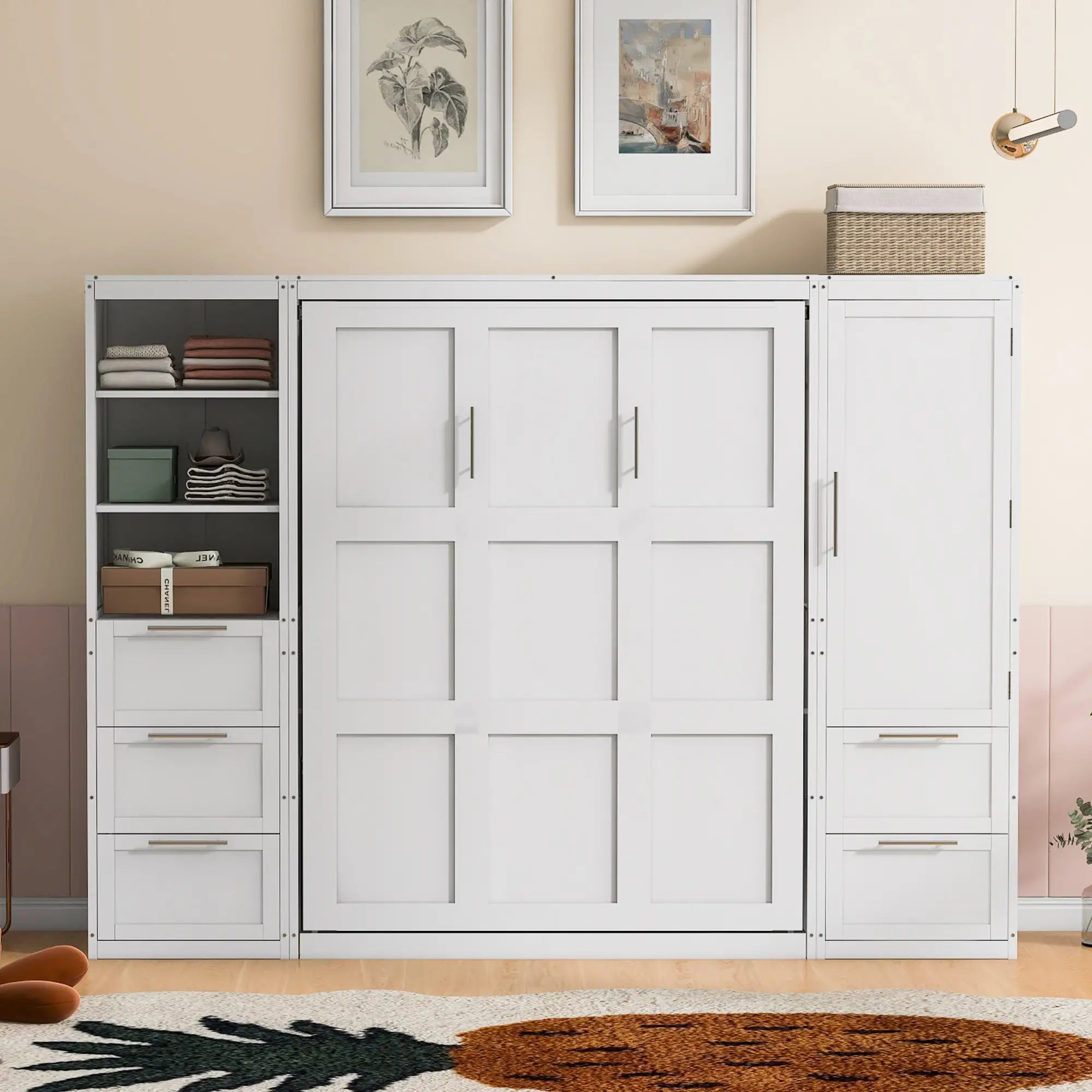 Murphy Bed with Storage, Space-Saving Wall Bed, 120