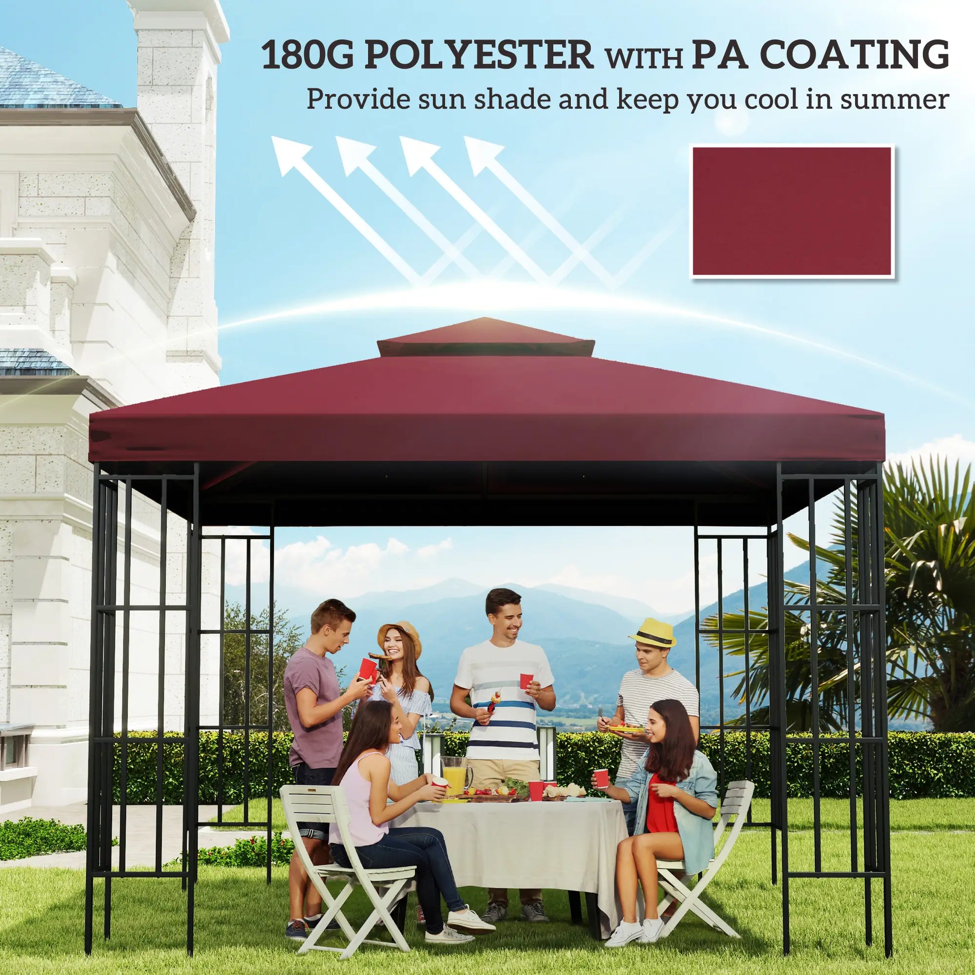 10' x 10' Square 2-Tier Gazebo Canopy Cover, Wine Red Gazebo Canopy Replacement at Gallery Canada
