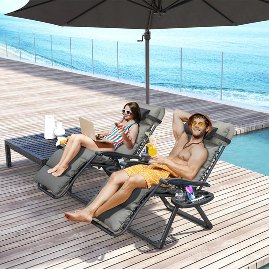 Reclining Zero Gravity Chair, Adjustable Backrest, Folding Sun Lounger, Removable Cushion, Grey Lounger Chairs Grey, Black at Gallery Canada