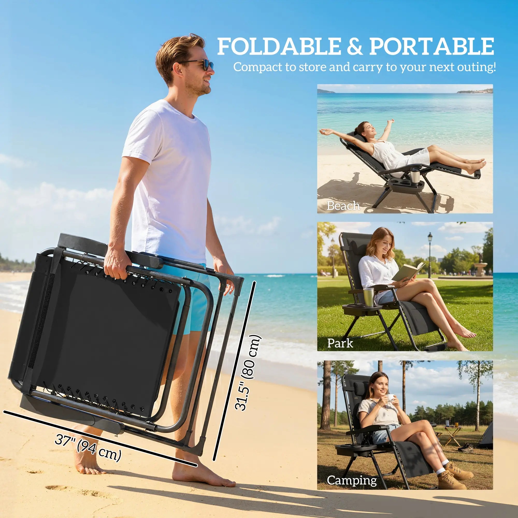 Zero Gravity Chair, Reclining Outdoor Lounger, 400 LBS Capacity, Black Lounger Chairs at Gallery Canada